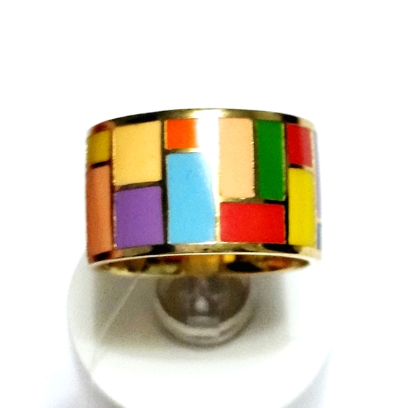 Sunlight Jewelry - Multi color Gold over Silver wide Ring w/ diamond size 6